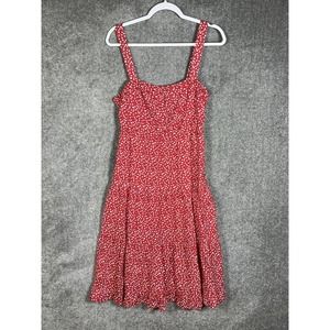Sweet Pot Tiered Pleated Midi Dress Womens Size 8 Red Daisy Ruffle Lined‎